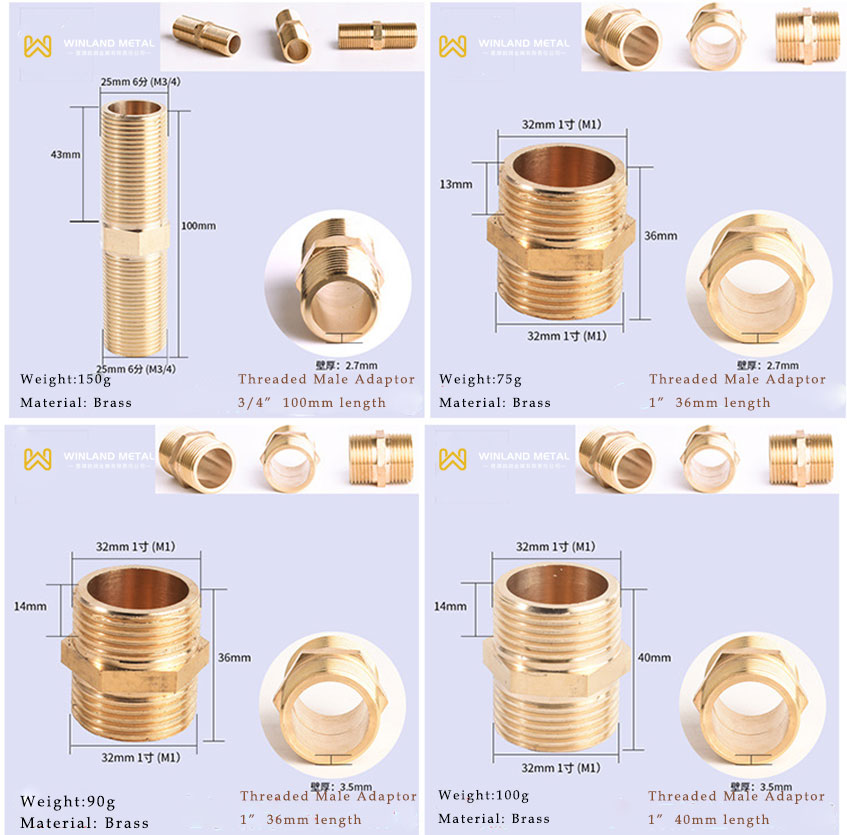 1 Inch Brass thread male adapter fittings winland metal