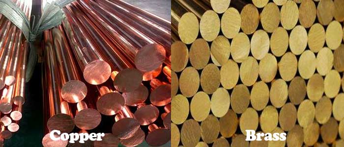 Copper and brass in different colors