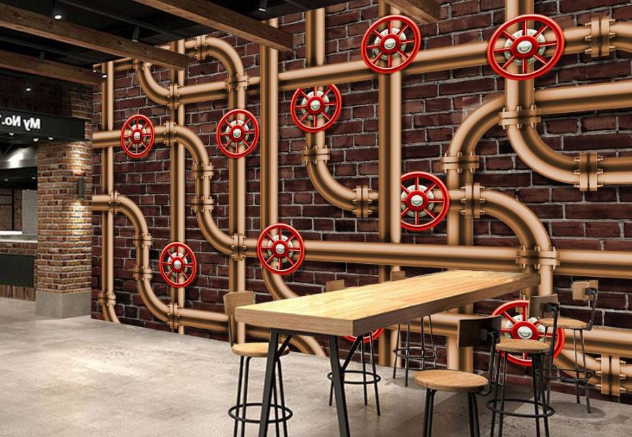 The retro bar uses copper pipes for decoration renderings