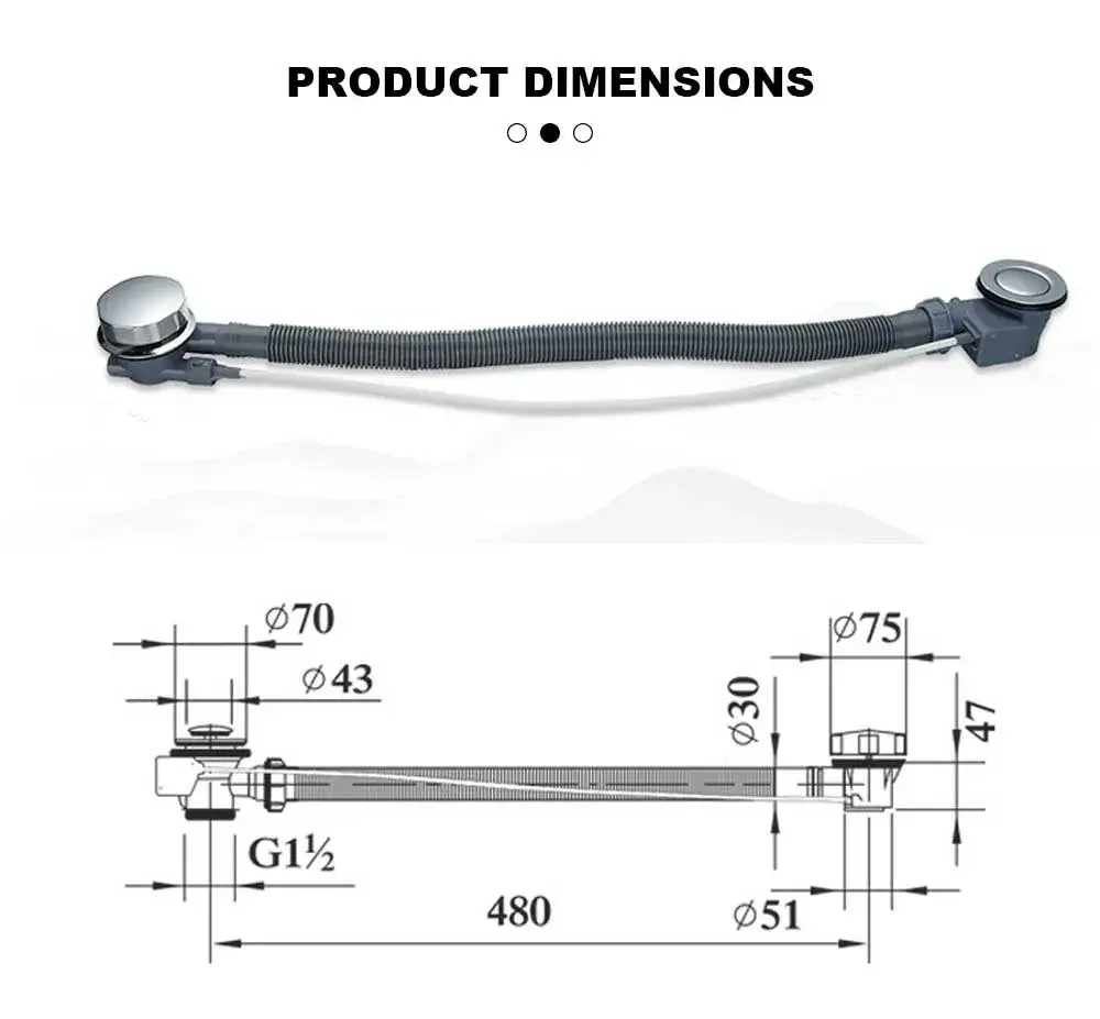Bathtub cable drains dimensions and drawings