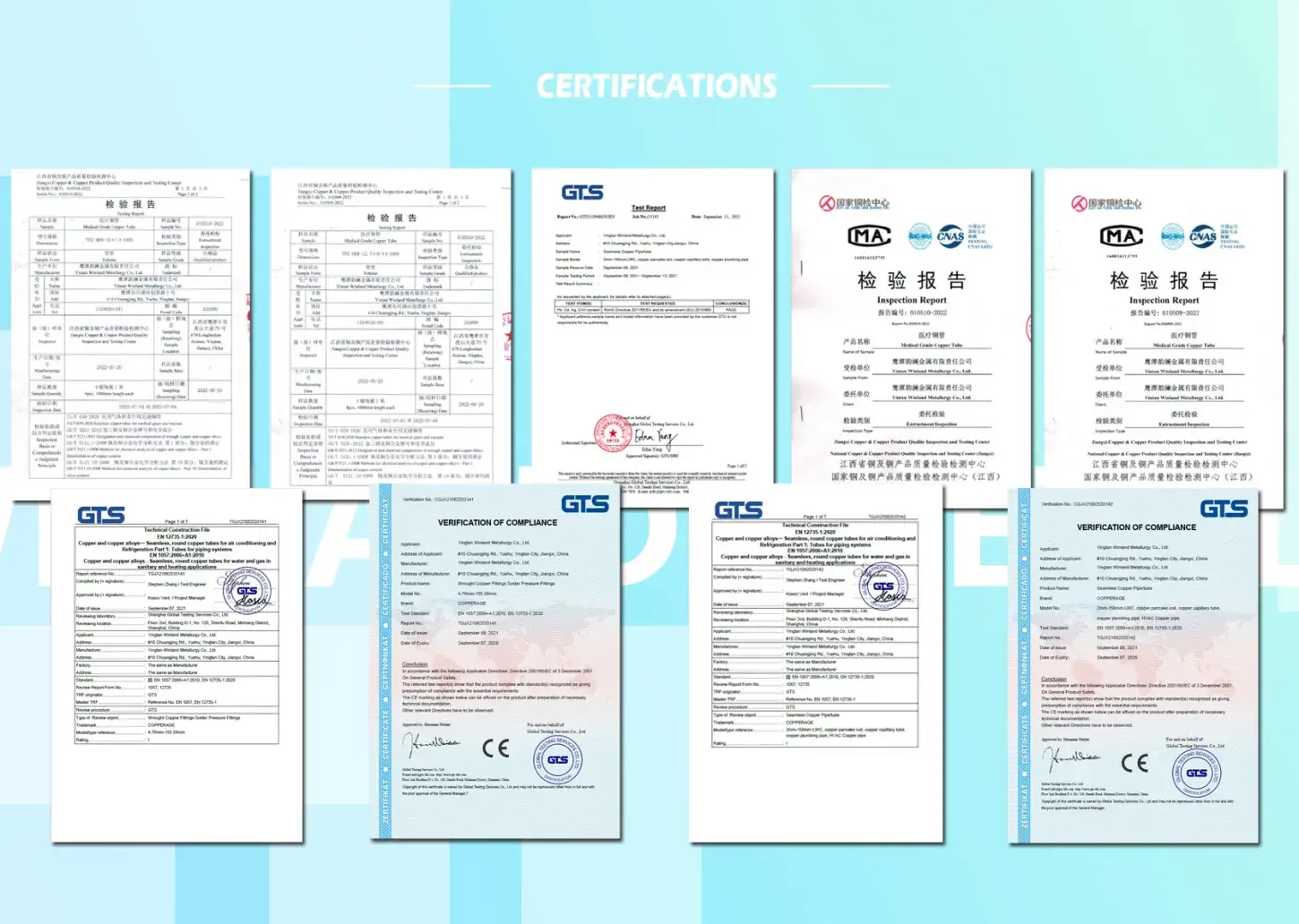 Certificados de productos de cobre